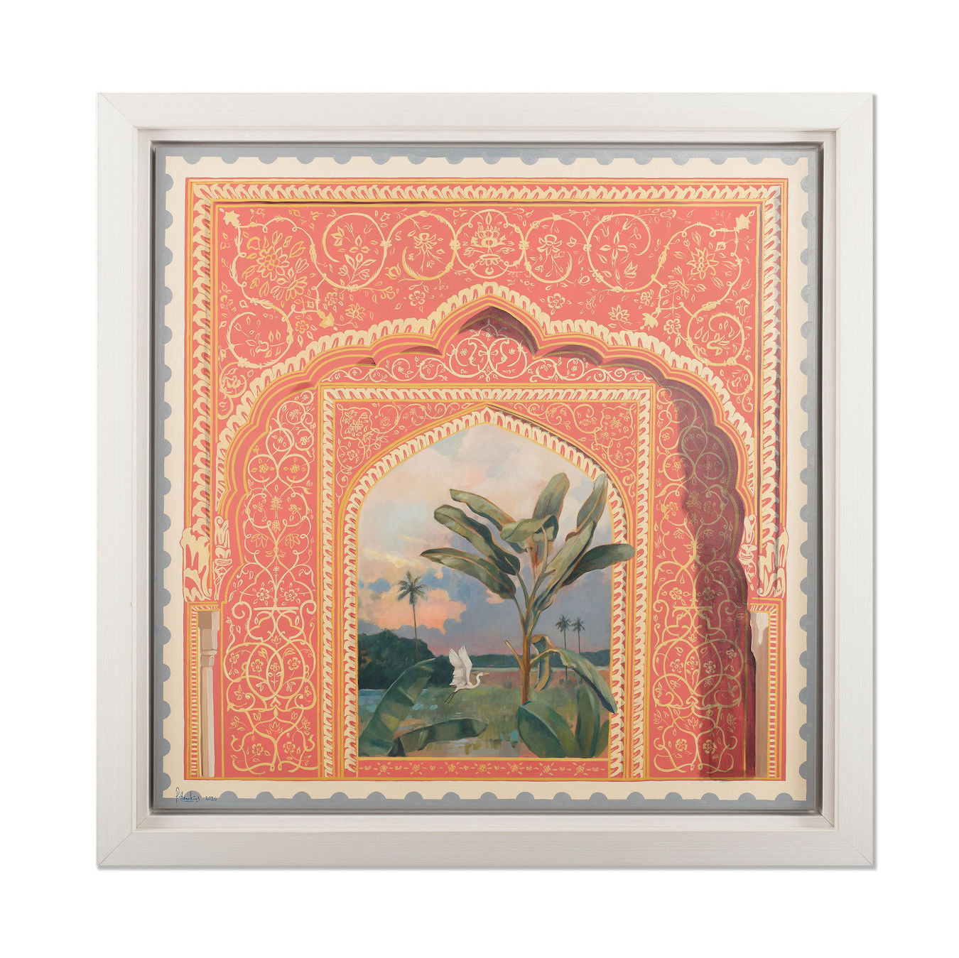 Original contemporary oil painting by Pete Hawkins - 100 x 100 cm decorative Indian arch. Beyond the lagoon