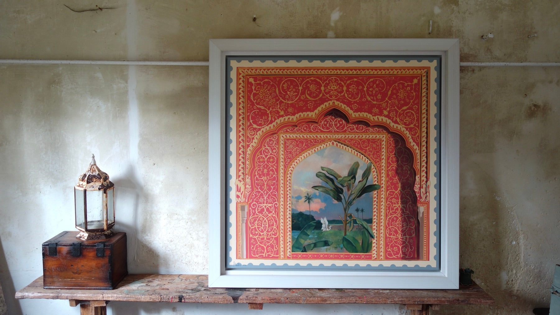 Original fine art contemporary painting by Pete Hawkins - Beyond the Lagoon 100 x 100 cm